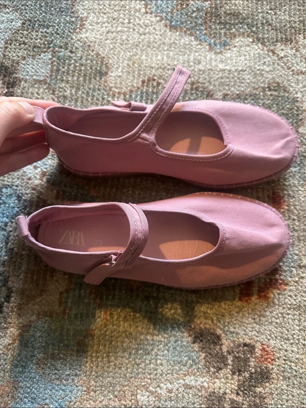 Zara Dusty Pink Mary Jane Canvas Flats | EU 33 | Girls